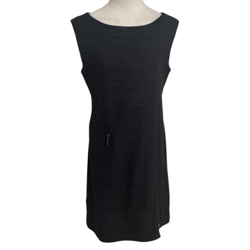 TORY BURCH Gray Wool Shift Dress Work Party Zipper Detail Size S Date‎ Holiday